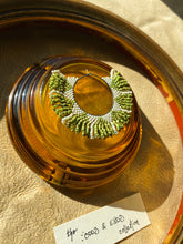 Load image into Gallery viewer, Chartreuse &amp; Cream Fringed Hoops
