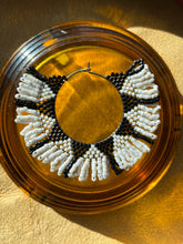 Load image into Gallery viewer, White &amp; Black Fringed Hoops

