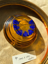 Load image into Gallery viewer, Blue &amp; Bronze Fringed Hoops
