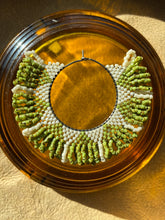 Load image into Gallery viewer, Chartreuse &amp; Cream Fringed Hoops

