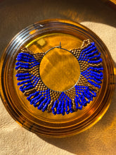 Load image into Gallery viewer, Blue &amp; Bronze Fringed Hoops
